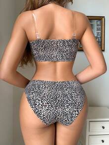 SHEIN Conjunto Sexy Antideslizante Sin Costuras Estampado de Leopardo Bandeau 2 piezas - Multicolor - Ver 2