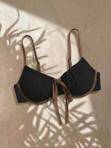 Swim Mod 2026 New Summer Plus Size Women's One-Piece Colorblock Underwire Casual Swim Top - Black - View 2