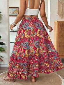 Vionelle Falda con volantes y capas con estampado floral para primavera y verano, talla grande - Multicolor - Ver 2