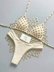 Swim Mod 26 Set Bikini Polkadot Pantai Liburan Musim Semi/Panas Motif Polkadot Cokelat Manis dan Lucu - MultiWarna - View 9