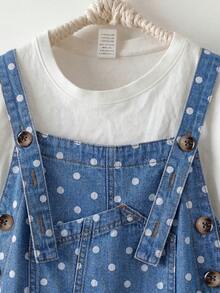 EMERY ROSE EMERY ROSE Women's Polka Dot Print Pocket Button Denim Overalls Vintage Cute Adjustable Straps Loose Balloon Pants Picnic Blue Polka Dot Summer - Blue - View 5
