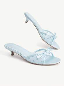 CUCCOO CHICEST Sandal Hak Tinggi Kasual Nyaman untuk Wanita, Cocok untuk Pemakaian Sehari-hari, Musim Panas - Pencetakan jaring biru - View 5