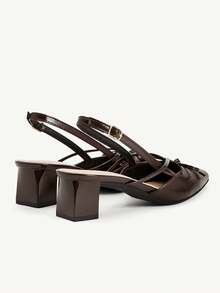 CUCCOO CHICEST Dark Brown Pointed Bow Slingback Thick Heel Sandals, Workplace Commuting Temperament Shoes - Avocado dark brown - View 10