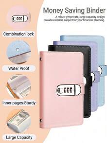 Haus Hana Password Lock Savings Book Storage Bag, Round Buckle Password Lock Mirror Savings Book, Magnetic Buckle Savings Book, Cash Savings Book, Can Hold Cash Storage Bag, Savings Clip, Money Book, Storage Book, Can Hold Banknotes, Commemorative Banknotes - Multicolor - View 7