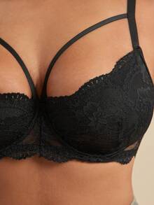 SHEIN BAE CURVE 1 件大码女士蕾丝镂空性感钢圈文胸 - 彩色 - 查看 5