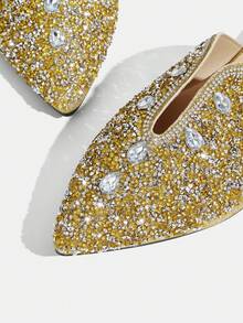 CUCCOO TILAWA Ladies' Fashionable And Elegant Rhinestone Pointed, Women's Flat-Soled Shoes, Suitable For Banquets, Parties, Daily And Other Occasions - Gold - View 5