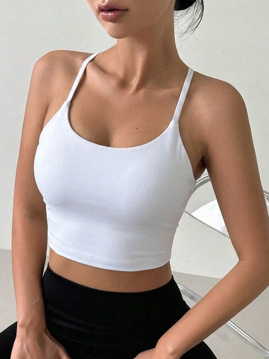 DAZY 女款無縫加墊短版交叉背帶運動內衣 - 白色 - 查看 1