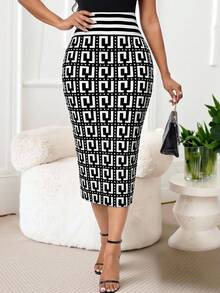 SHEIN Lady 女款正式黑色裙子 職場專業女裝 辦公室女裝 冬季工作服 - 黑與白 - 查看 3