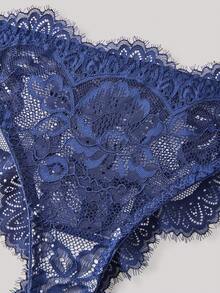 Hourtrue 2 piezas Conjunto de lencería elegante y sexy de encaje para mujer para el verano - azul real - Ver 6