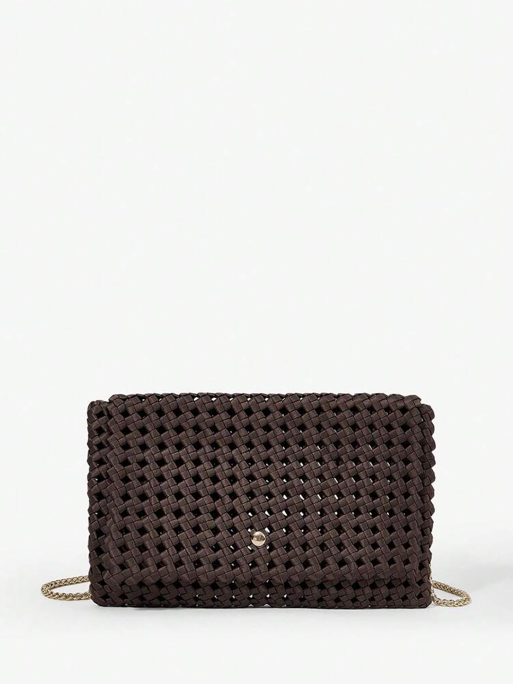 SHEIN Maija Ladies,  Women Woven Shoulder Bag, Crossbody Bag, Coffee,  Handwoven, Envelope Bag, Black, Black Bag, Fashionable, Elegant , Simple, Personalized, Versatile, Classic, For Commute, Office, Date,  Daily, Shopping, Afternoon Tea