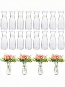 10 piezas de jarrones de vidrio transparente con diseño de rayas de plástico, adecuados para arreglos florales, manualidades, decoración del hogar, decoraciones de mesa y centros de mesa. - Transparente - Ver 5