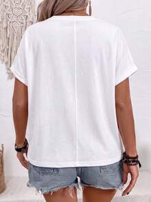 Plus Size Henley Neck Striped T-Shirt, Polo Horse Short Sleeve Casual Top For Women - Multicolor - View 2
