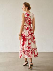 MOTF PREMIUM WOMEN'S SPRING/SUMMER LINEN BLEND STRUCTURED DESIGN MIDI DRESS - Multicolor - View 4