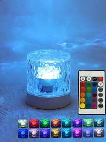 1PC C-Shaped Round Night Light Crystal Lamp, Creative Bedside Lamp With Rotating Water Wave Effect, Flame Atmosphere Light, 16-Color Diamond Effect, Remote Control, RGB Rotating Water Ripple Design, Suitable For Children's Room, Bedroom, Corridor - اسطوانة المياه تموج المحيطة ضوء USB المكونات في نموذج - مشاهدة 4