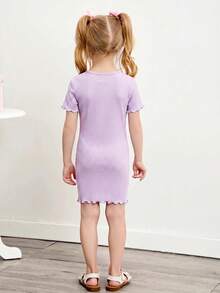 SHEIN LMoss Kids Conjunto de 2 piezas de vestido casual de niña joven con cuello redondo, de punto, unicolor, a rayas y patchwork de mariposa - Multicolor - Ver 6