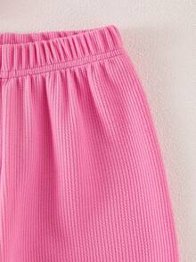SHEIN Elladie kids 两件套女童休闲针织蓝色上衣背心和粉色宽松长裤夏季套装，儿童舒适日常穿着 - 藍色 - 查看 6