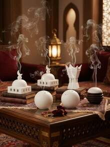 Quemador de incienso de resina de lujo con forma de mezquita, esencial para Ramadán y Eid, decoración del hogar, regalo perfecto para familiares y amigos, accesorios de Ramadán, Eid, distribución de Eid, decoraciones de Ramadán, artículos decorativos de Ramadán - Multicolor - Ver 11