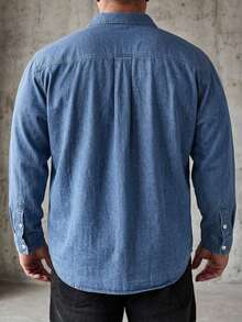 DAZY Blue Washed Distressed Long Sleeve Thin Fit Plus Size Men's Denim Shirt Fall - Blue - View 2