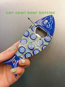 1 pieza Imán de nevera de acrílico con forma de pez y patrón de ojo azul, textura en relieve con lámina de oro, abridor de botellas 2 en 1, decoración portátil para el hogar y la cocina, regalo para cumpleaños y graduación - Multicolor - Ver 5