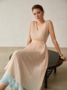 MOTF PREMIUM SPRING/SUMMER ELEGANT GRADIENT DUAL-TONE PLEATED DRESS - Multicolor - View 7