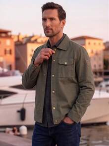 Chaqueta nueva de hombre para otoño/invierno OFFICEAU, chaqueta casual de moda versátil con cuello de solapa, chaqueta militar con botones y múltiples bolsillos en verde, chaqueta retro, de primavera a verano - Caqui - Ver 9