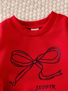 Elladie kids 2pcs Baby Girls Casual Bow Print Long Sleeve Sweatshirt And Knit Leggings Set Cute Autumn Back-To-School Red And Black Polka Dot Winter Clothes - Burgundy - View 7