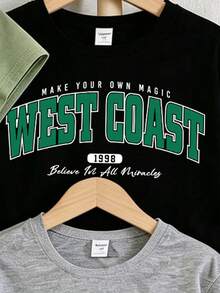 Randomly Sent Tween Boy 3 Sets Spring And Summer Clothes Spring Summer Autumn Boys Casual Fashion Creative Personalized Cool Style Letter Slogan Pattern Print Basic Short T-Shirt Suitable For Spring Summer Autumn Boys Top - Multicolor - View 6