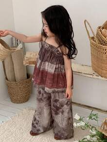 DAZY Baby Girls' Casual Vacation Allover Print Camisole And Loose Pants 2 Pieces Set Summer - Coffee Brown - View 1