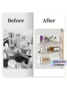 1/3 Pieceswall-Mounted Cosmetic Storage Box, Plastic Makeup Storage Box Suitable For Lipsticks, Brushes, Nail Polish, Skincare Products - Hidden Storage Box For Mirror Cabinet Doors. Bathroom Vanity Storage Rack - Transparent - View 4