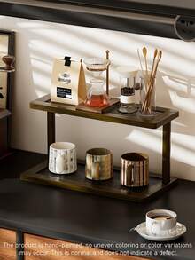 1 pieza Estantería con base antideslizante ahorradora de espacio para espacios pequeños, organizador de almacenamiento multifuncional para cosméticos, especias, frascos, cestas, decoración de encimera de cocina, acabado natural para decoración del hogar - Nuez - Ver 13