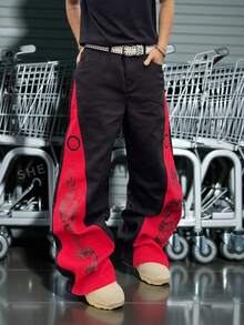 Manfinity EMRG Men's Contrast Graphic Print Loose Fit Jeans With Slant Pockets - Black - View 6
