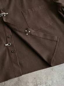 AXEPEAK Men's Solid Color Single-Breasted Fashion Short Sleeve Shirt - Brown - View 3