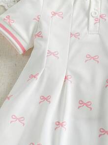 SHEIN 女嬰蝴蝶結印花百褶休閒日常度假旅行洋裝 - 彩色 - 查看 5