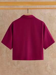 HIMLAND Men's Lapel Single-Breasted Side Chest Pocket Design Dropped Shoulder Casual Versatile Shirt,Men's Textured Camp Collar Embroidered Shirt - Burgundy - View 3