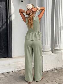 Serisse Casual Minimalist Green Women's 2 Pieces Set Suitable For Summer - Green - View 2