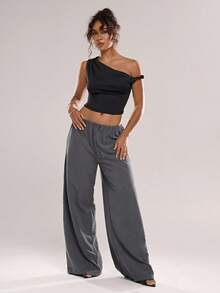 Avantive Women's Drawstring Loose Comfortable Wide Leg Long Pants - Light Grey - View 6