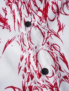 ROMWE MEN Men's Gothic Print Tie Short Sleeve Shirt - White - View 4