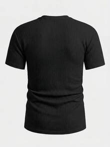 ESTAVOR Men Casual Solid Waffle Knit Tee For Summer - Black - View 3