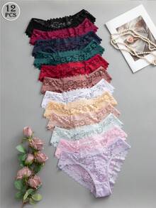 Snug Zone 12件組多彩浪漫性感蕾絲女款三角內褲透視內衣 - 彩色 - 查看 2