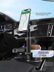 2-In-1 Adjustable Car Cup Holder Mount For Smartphones And Tablets – 360° Rotatable, Foldable, Universal Fit, ABS Material, Dashboard Installation, Hands-Free Navigation For All Devices, Car Accessories Compatible With IPhone, Android Phone, Gift For Birthday, Family, Friends Car Phone Holder - Black - View 1