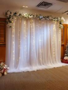 2/4PCS Classic Outdoor Semi Sheer Curtain Tulle Netting Outdoor Party Backdrop Decoration Wedding Arch Chair Ceiling Drape Netting For Outdoor Wedding Arch Backdrop Party Gazebo Patio Trellis Corridor Decoration - White - View 5