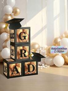 1set 2026 Graduation Decorations Black White Balloon Box Letter Cardboard Hanging Or Standing Display For Preschool To College Graduation Party Supplies Table Centerpiece Photo Prop Banner Arch Ceiling Wall Outdoor Indoor Celebration Theme - Multicolor -black - View 2