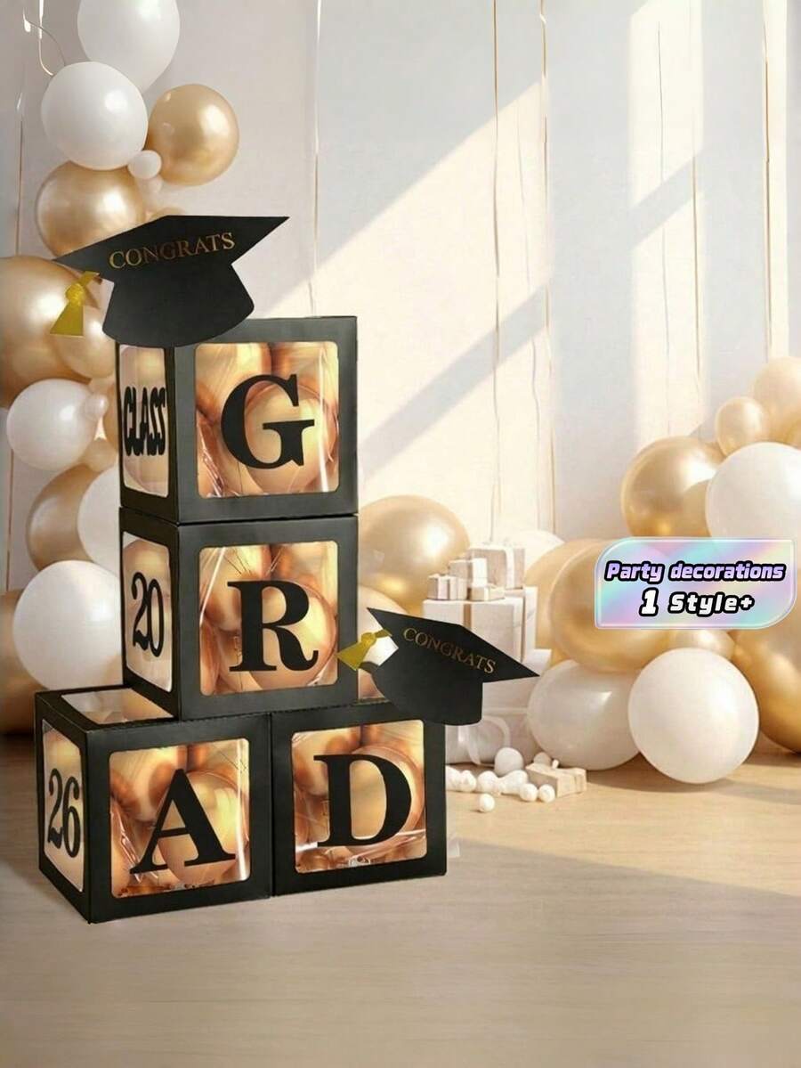 1set 2026 Graduation Decorations Black White Balloon Box Letter Cardboard Hanging Or Standing Display For Preschool To College Graduation Party Supplies Table Centerpiece Photo Prop Banner Arch Ceiling Wall Outdoor Indoor Celebration Theme