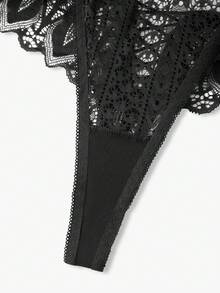 Bisouelle Tanga de Renda Floral, Lingerie Sexy - Preto - Visão 6