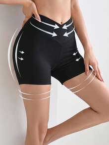 DAZY Solid Color Short Micro-Shaping Women's Summer Outfit Inner Layer Body-Shaping Bottoms - Black - View 3