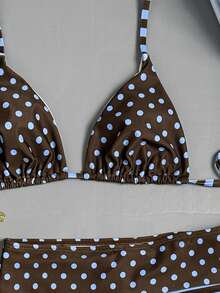 Bonvoyette Women's White And Polka Dot Striped Bikini Swimsuit Set, Simple Three-Piece With Low-Rise Shorts, Summer Casual Sexy Holiday Vacation Outfits Golf - Multicolor - View 5