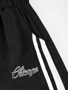 SHEIN 青少年男款圓領休閒字母印花T恤與運動長褲套裝 - 黑與白 - 查看 8
