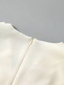 Elenzga Vestido fluido con escote en V cruzado, mangas con volantes de gasa, botones metálicos doble botonadura, cintura francesa elegante con corte evasé, color champán y melocotón claro, adecuado para el trabajo y las vacaciones - Albaricoque - Ver 7