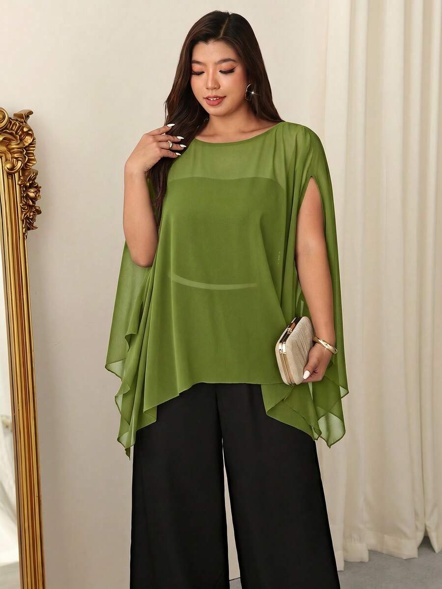 Firerie Camisa casual versátil de unicolor para mujer de talla grande para uso diario y salidas - Verde - Ver 1