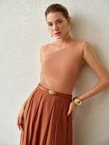 MOTF PREMIUM SPRING/SUMMER WOMEN'S ELEGANT COMMUTER BROWN KNIT VEST TOP - Brown - View 7